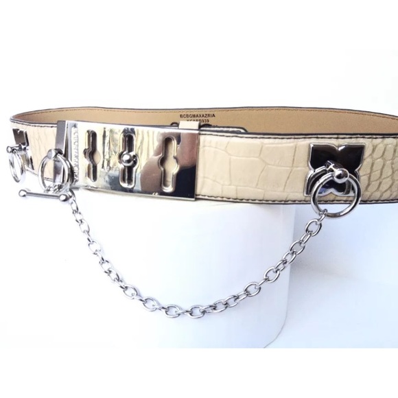 ⭐️BCBG WAIST TOGGLE BELT CROC SILVER CHAIN NUDE⭐️ - Picture 2 of 5